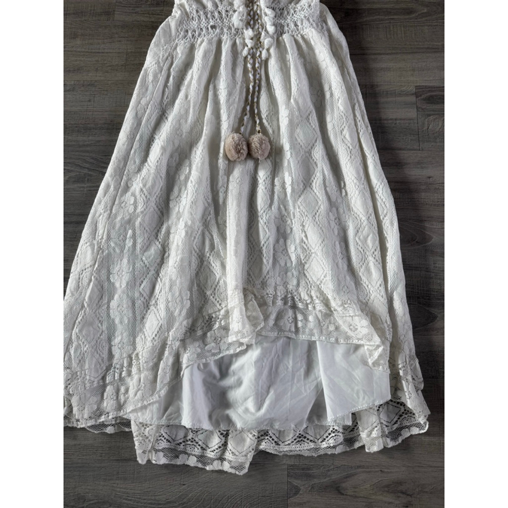Boho Lace Hi Low Maxi Dress Ivory Cottagecore Romantic Festival EUC No Tags - Picture 4 of 11